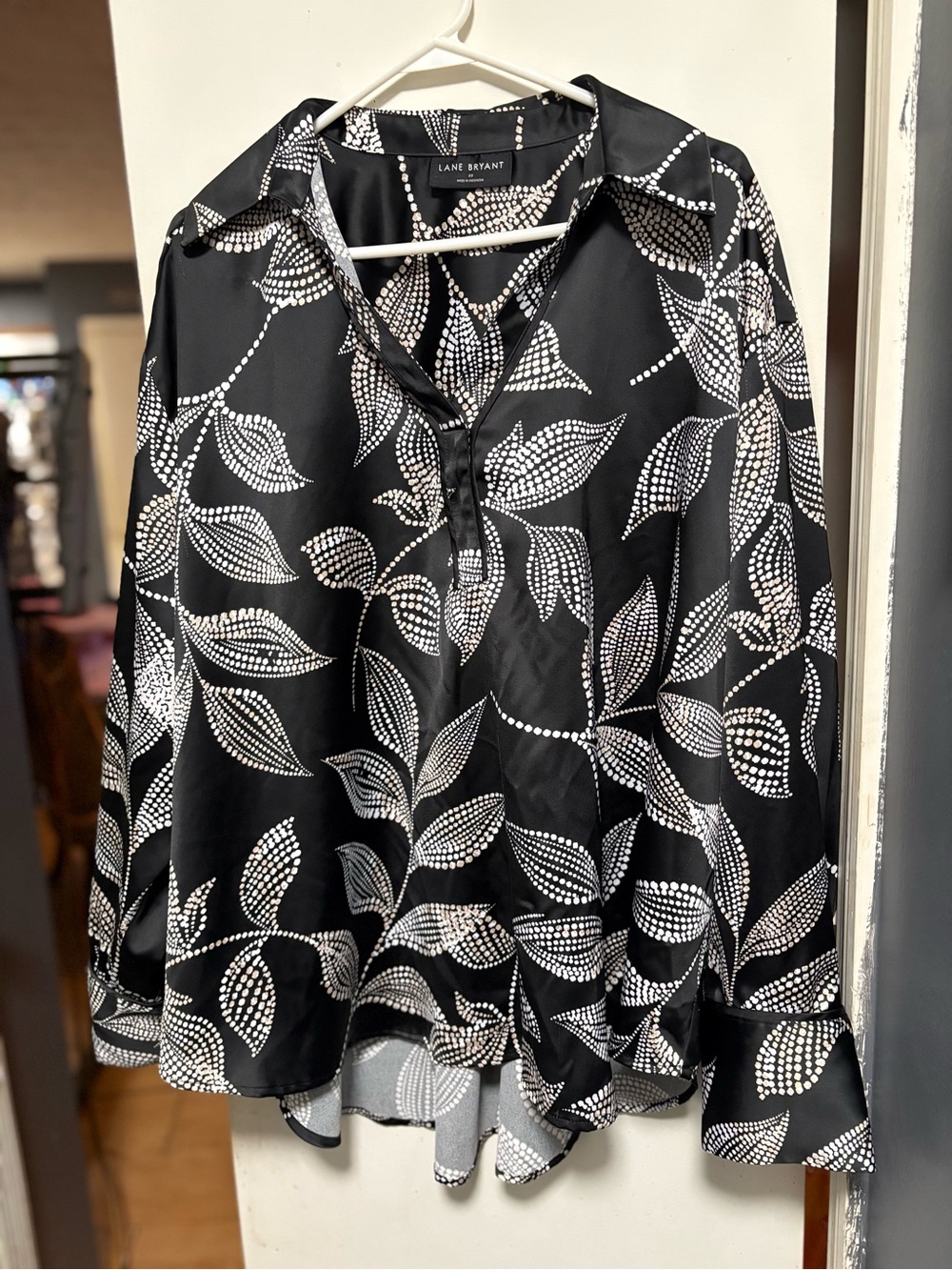 Lane Bryant Black Leaf Dot-Print Blouse